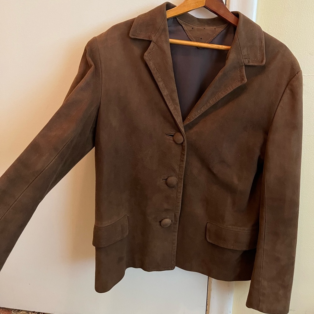 1960’s BROWN SUEDE jacket, medium-weight, button-down, 1960’s, sz 6 PETITE